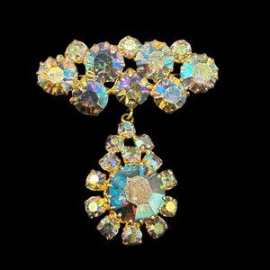 Vintage Brooch Dangling Aurora Borealis Faceted Stones